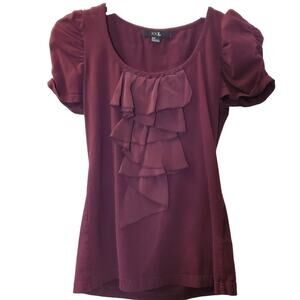 XXI. Maroon Burgundy Short Sleeve Ruffled Blouse Top Size Small
